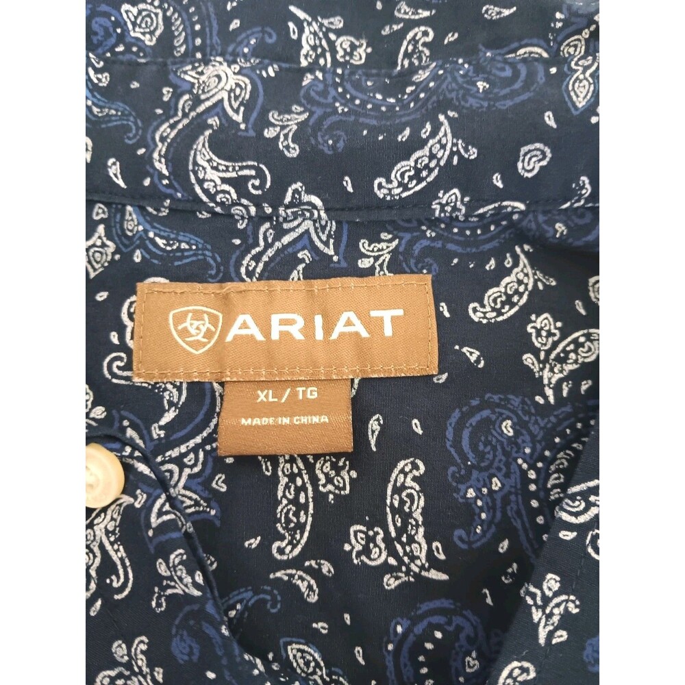 Ariat Men's XL Navy Paisley Long Sleeve Western Button Down Cotton Shirt - Picture 10 of 13